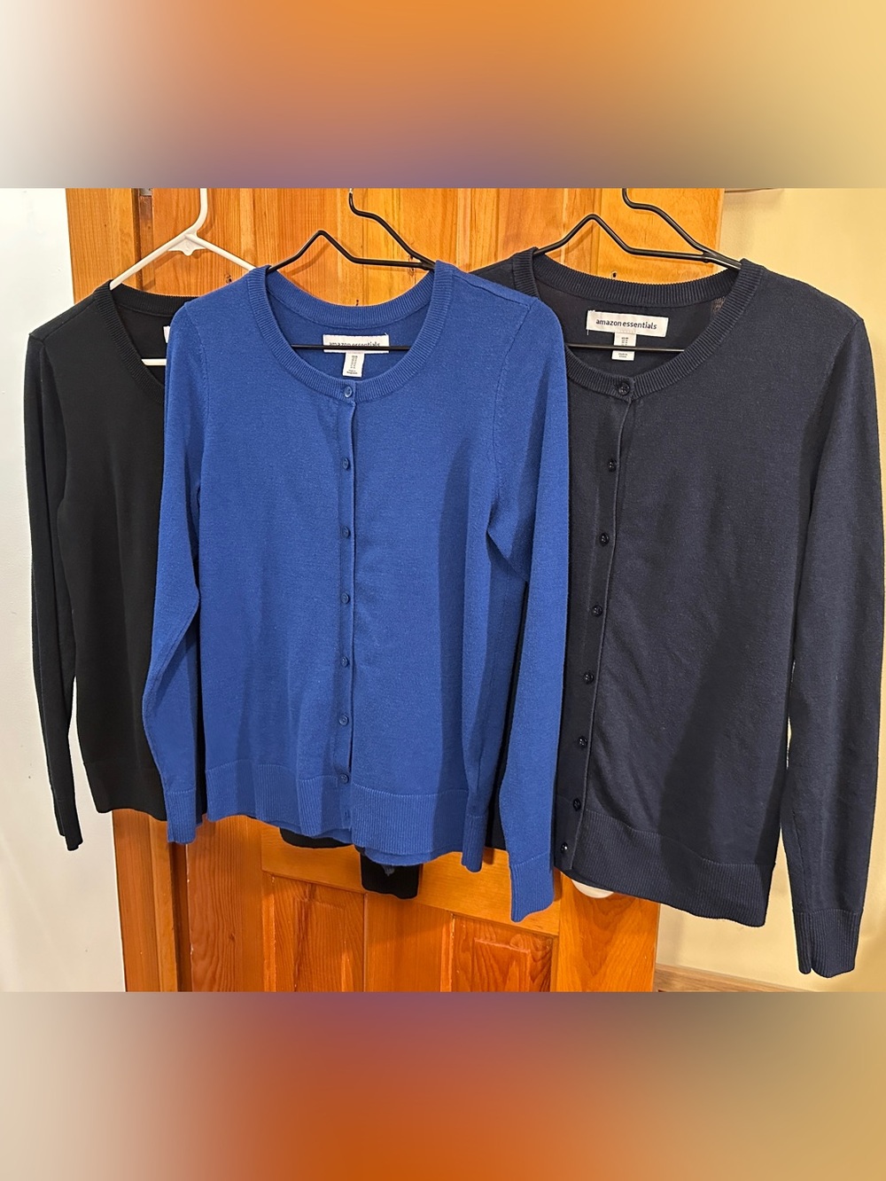Amazon Essentials 3 cardigans Black, navy, royal blue button Crewneck Sweaters